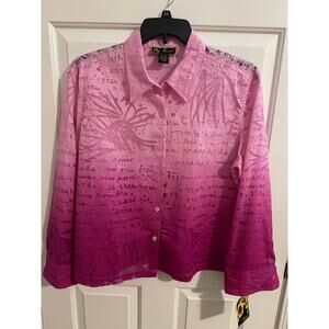 Marisol New Sheer Pink Ombre Button Up Linen Blouse XL